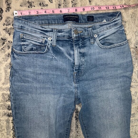 Lucky Brand 4 / 27 Women Jeans Skinny Medium Blue No Holes Frayed Ankle - Picture 6 of 8